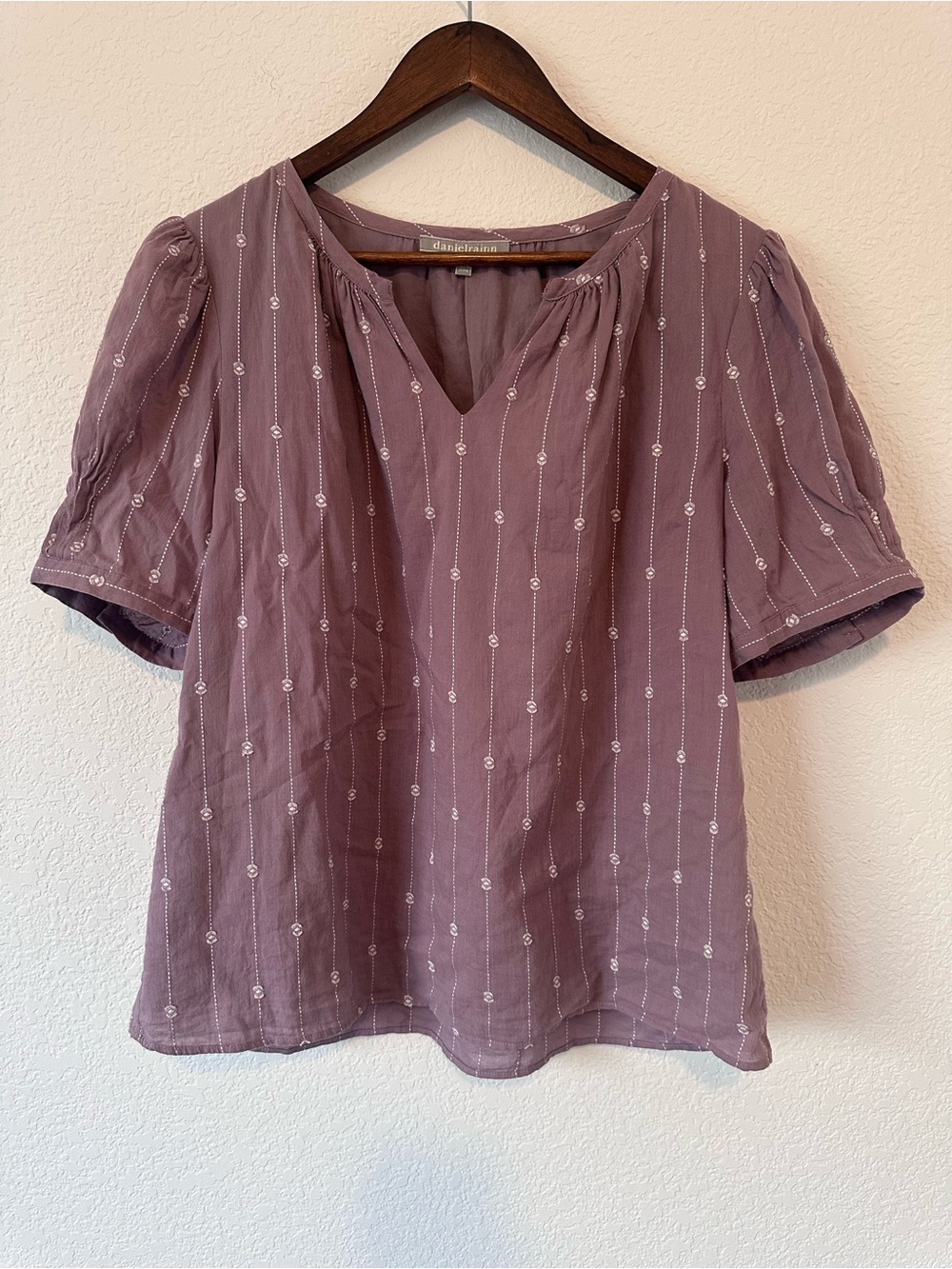 Daniel Rainn Dusty Mauve Embroidered Peasant Top